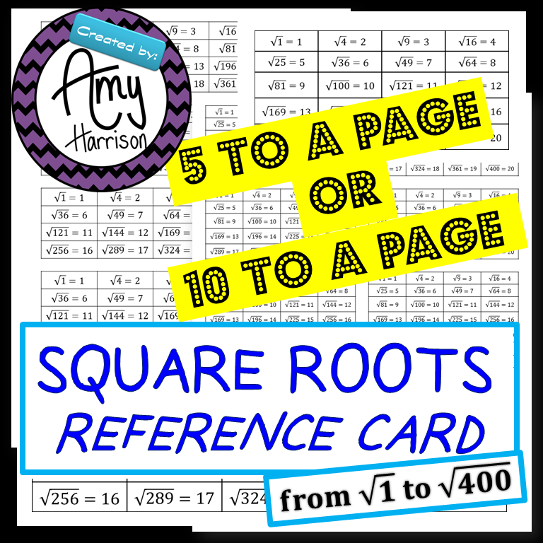 Math Roots Reference Guide Pdf My Math Resources - SquareRootsReferenceCard1to400COVER