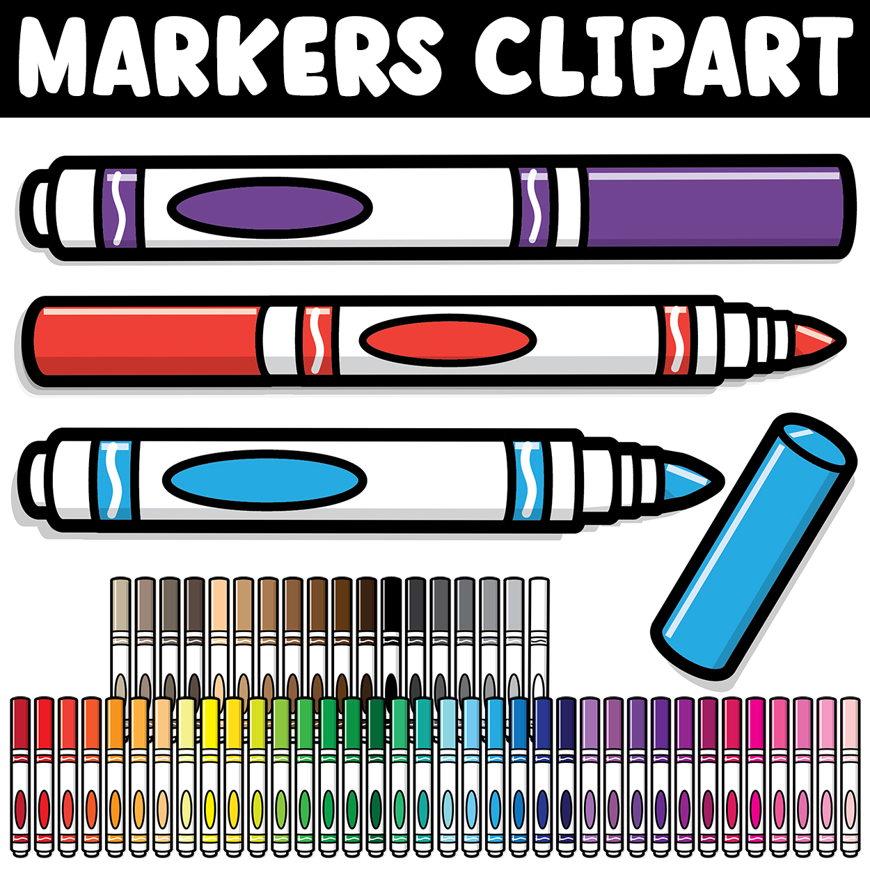 Almost Real - Colorful Sharpies Clip Art Set {Educlips Clipart}